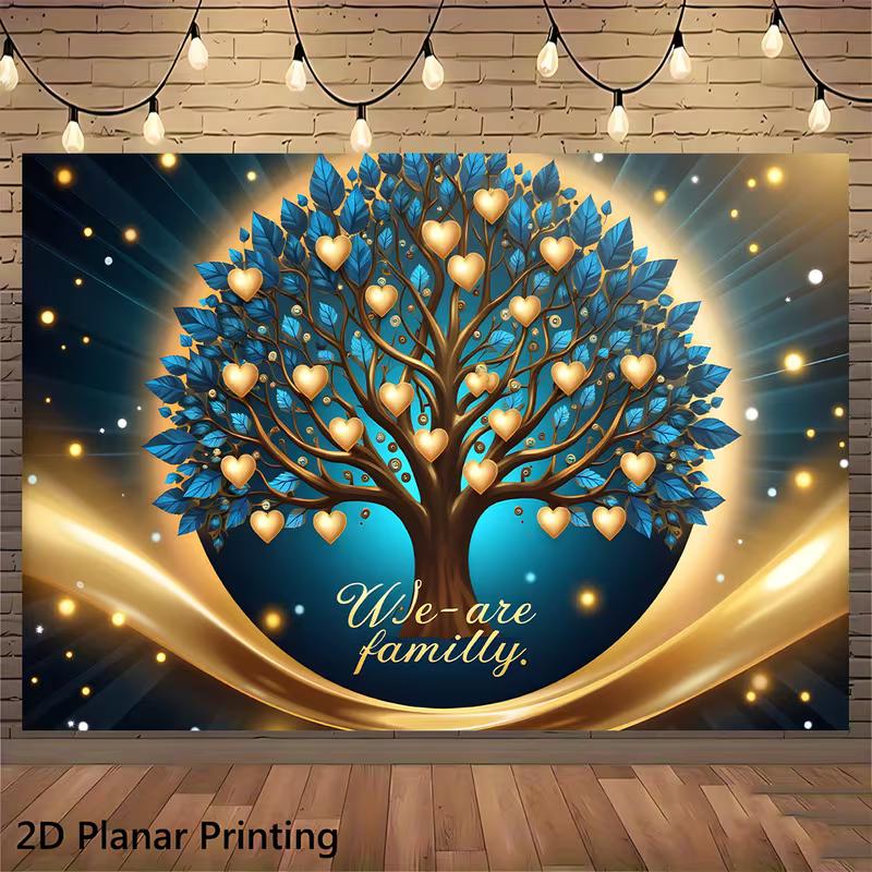 2D Luxury Golden Heart Tree Family Gathering Portrait Photography Backdrop Decor 47.2x31.5inch/120*80cm