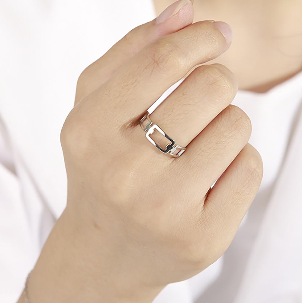 Simple Rectangle Chain Women's Ring Kpop Stainless Steel Rose Gold Finger Rings Jewelry Gift