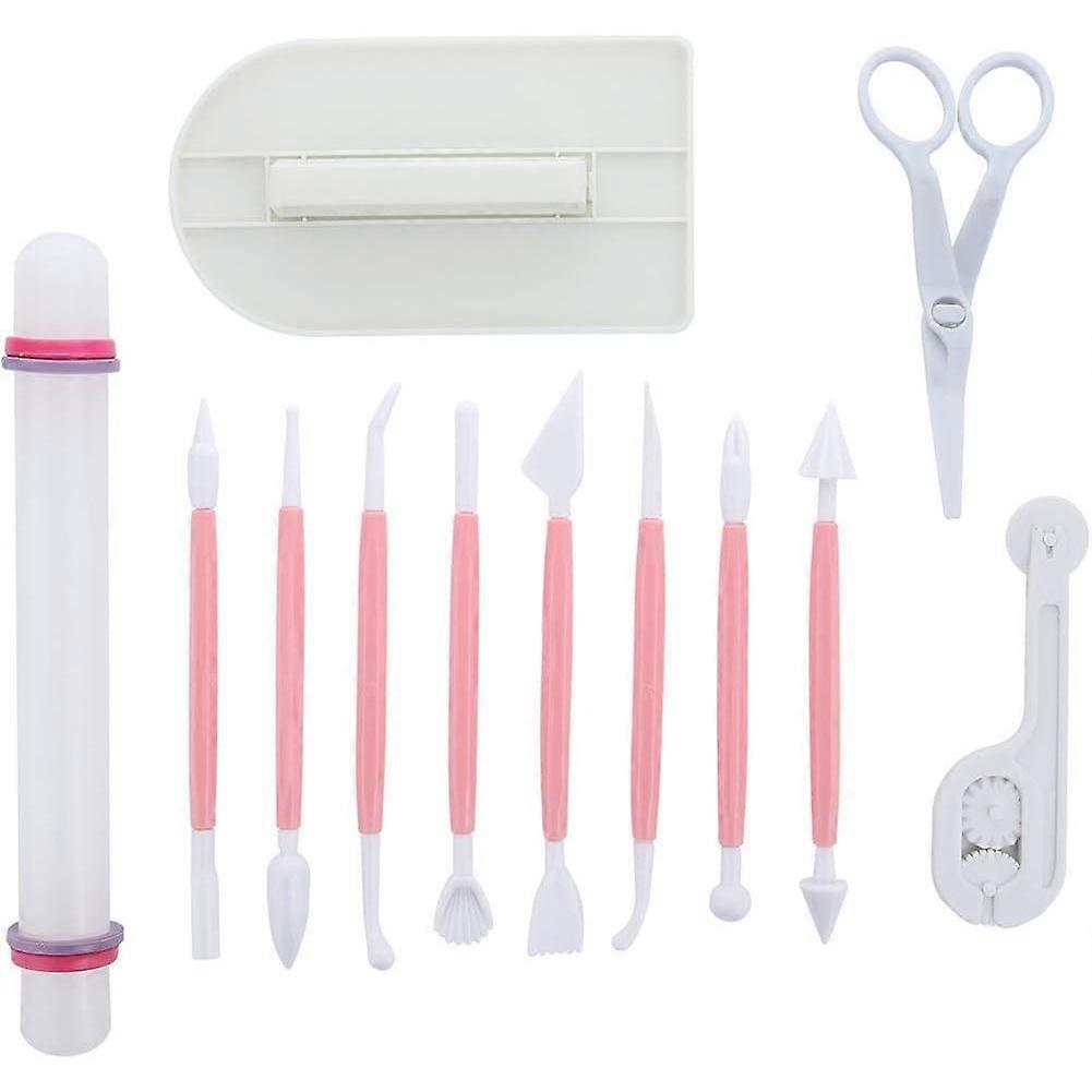 Marshmallow Fondant Cake Decorating Hand Tool 12 Pcs Sugarcraft Gumpaste Icing Smoother Rolling Pin Trimmer Cutter
