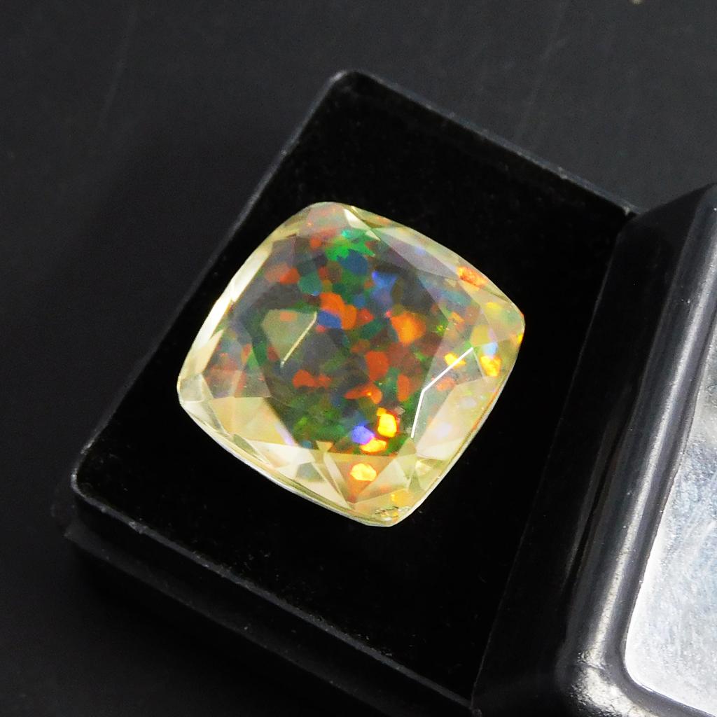 Lab Created Opal 11.30 Ct Square Cushion Stunning Certified Loose Gemstone