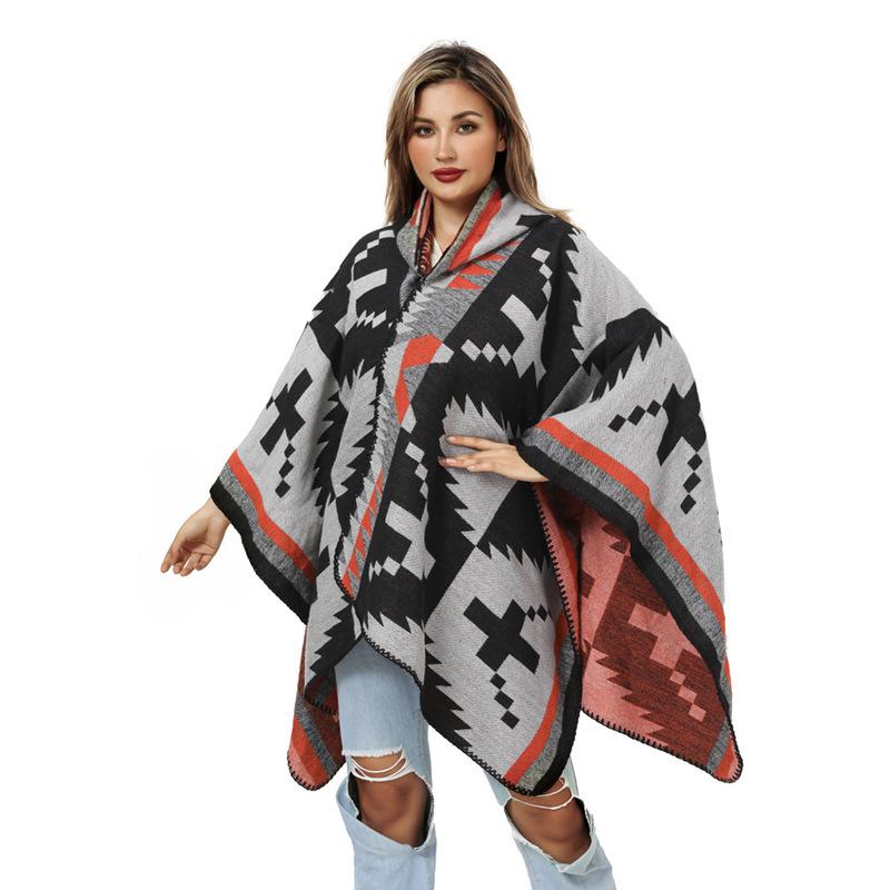 Verdickter Geometrisch Gewebter Schlitzumhang Hut Neuer Umhang Umhang Schal