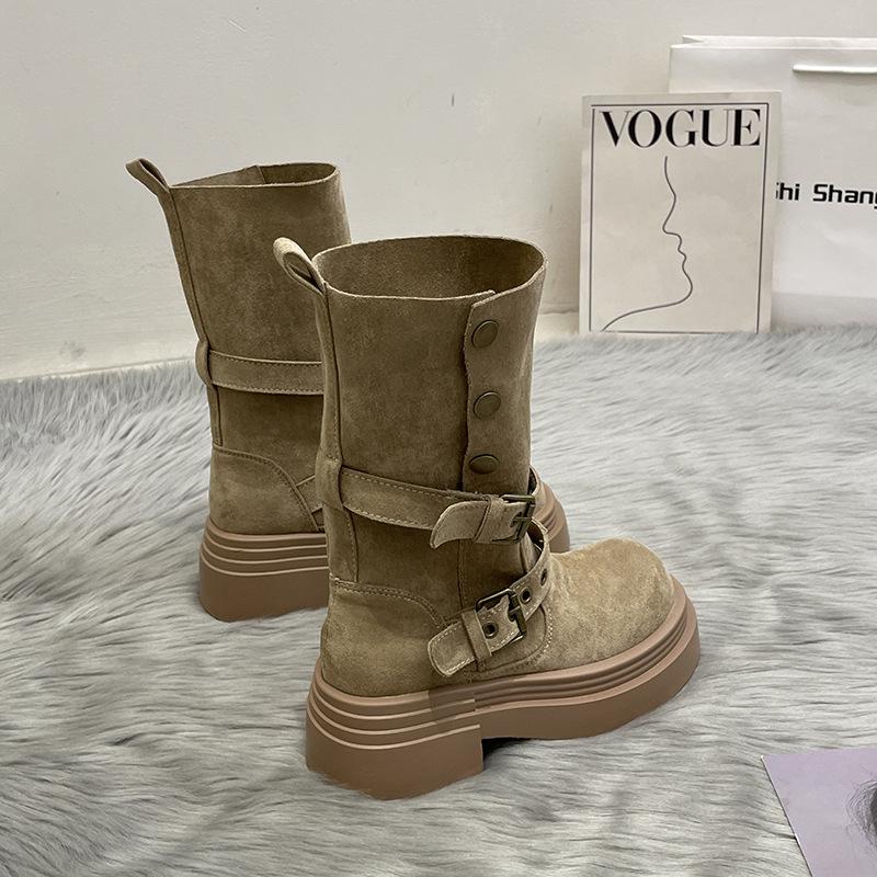 Skinny Versatile Short Boots Retro Martin Boots Women's New Season Suede Thick Heel Thick Bottom