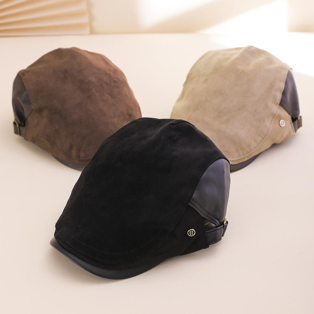 Suede and velvet brim large size, small face, retro American style, brim beret, daily casual shopping