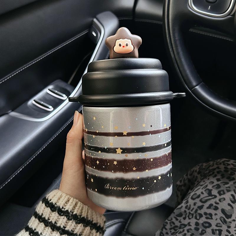 

Cartoon Cute 316 Stainless Steel Double-Walled Thermos Cup with Handle - Portable High-Value Water Bottle for Children and Students 501-600ml чорний