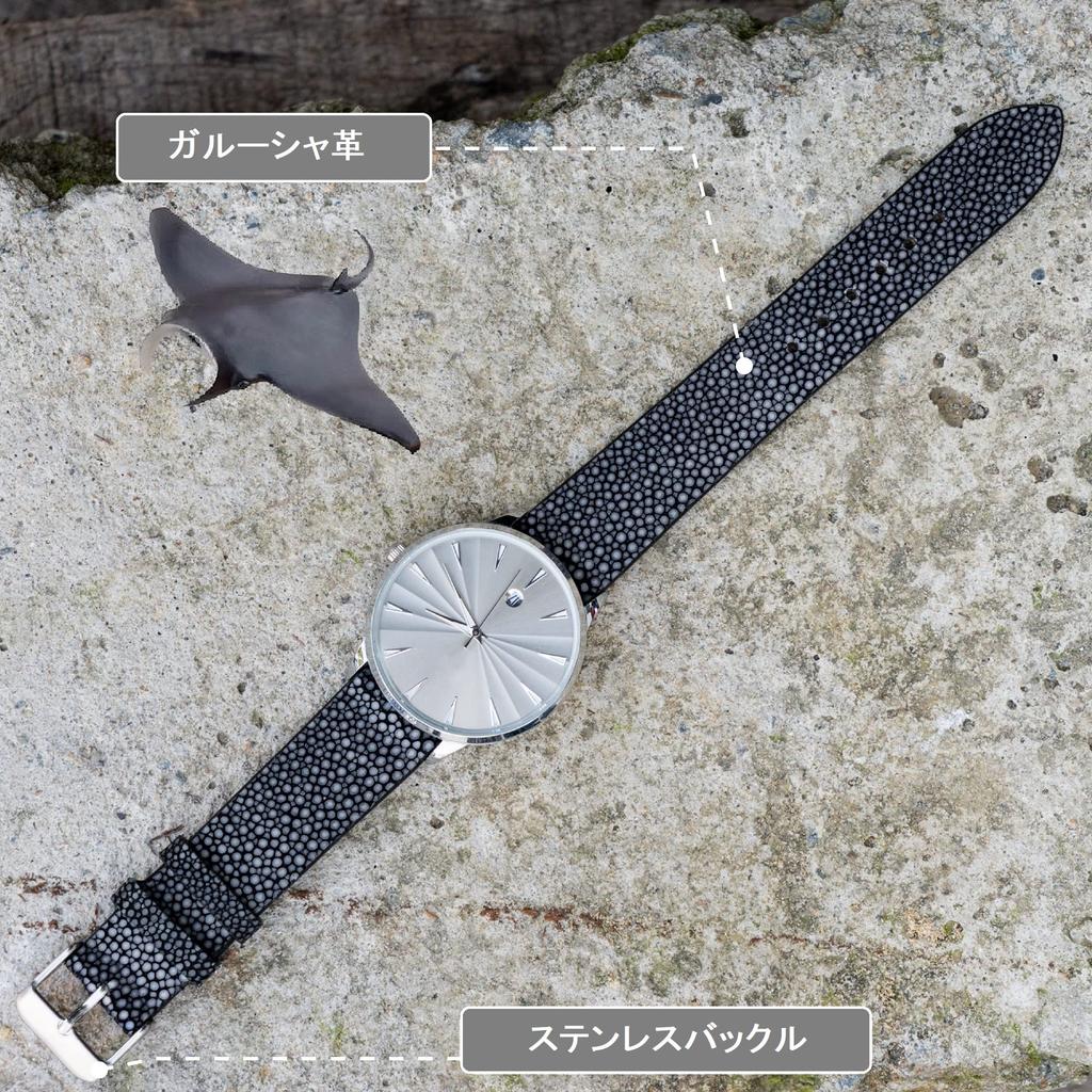 [vinacreations] 22mm Black Galuchat Watch Strap, Stingray Leather Replacement Watch Band, Flat and Thin Strap, Stingray Leather Strap with Wrist Buckl