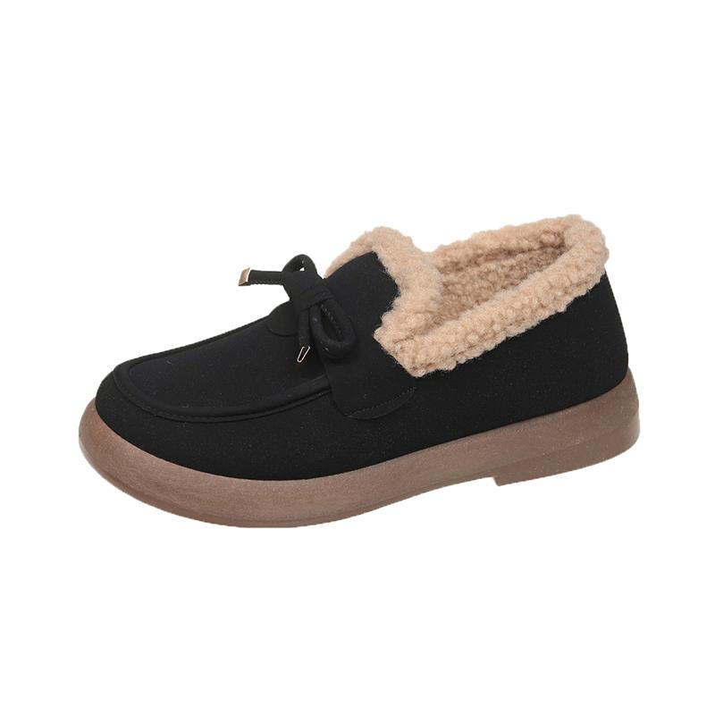 Damen Winter Freizeitschuhe Neue Mokassins Weiche Flache Rutschfeste Slipper Mode Komfort Warm Plüsch Schleife Slip-on Damen Baumwollschuhe 41