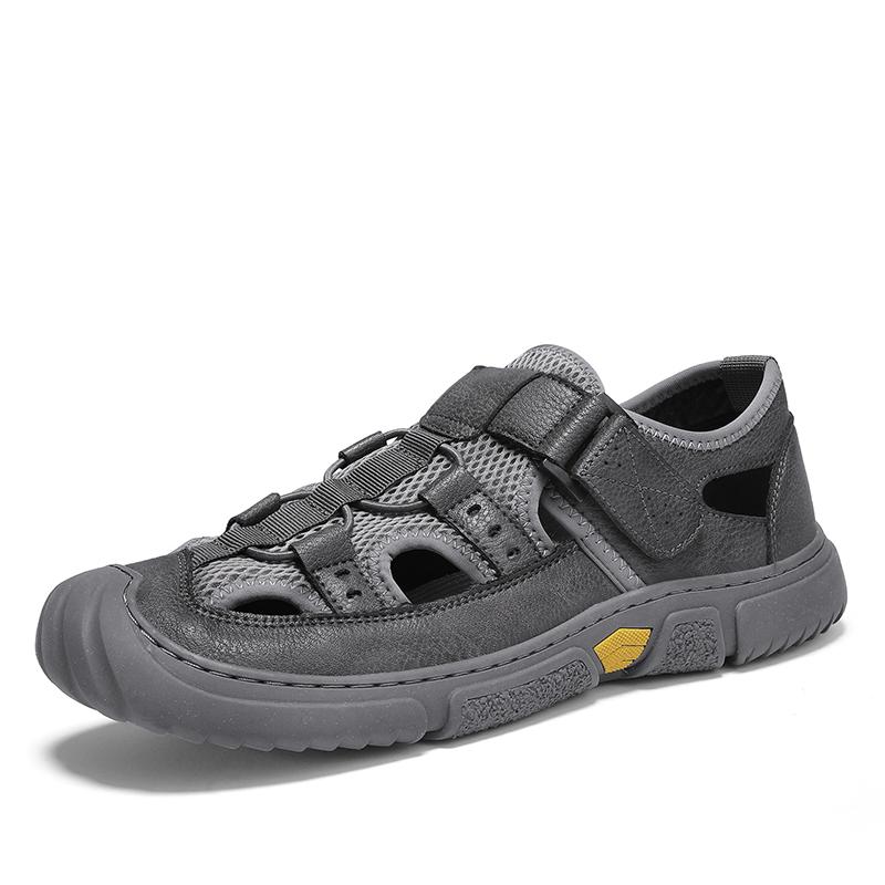 FashionBrand Black Men's Leather Sandals 2024 Summer Quality Beach Slippers Casual Shoes Flat Bottomed Outdoor Beach Shoes