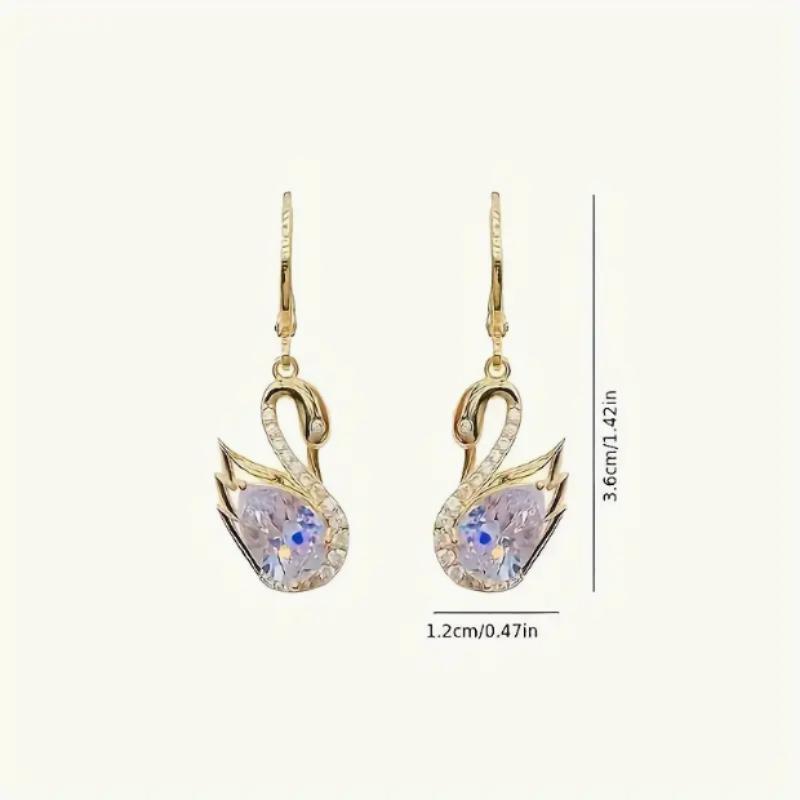 Luxurious and Elegant Golden Swan Earrings, Dazzling, Synthetic Crystal, Suitable for Daily Wear, Parties and Gifts