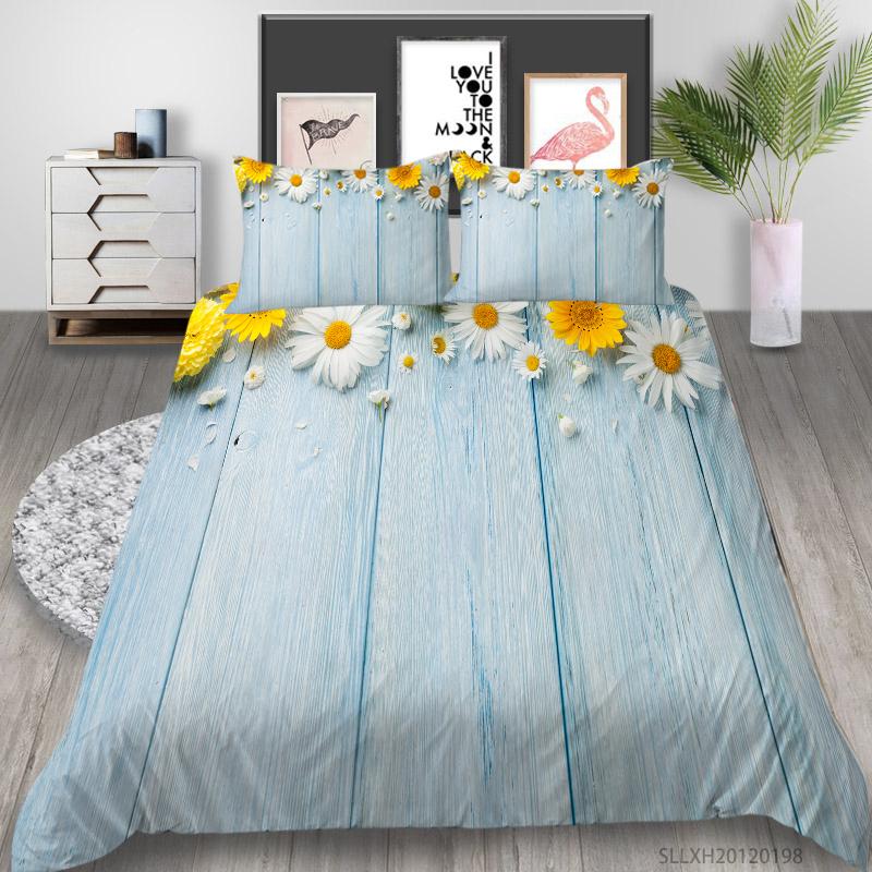 3D-Bettwäsche mit kleinem Gänseblümchenmuster, Einzelbett, Doppelbett, volle Größe, Pflanzen-Chrysanthemen-Muster, Kissenbezug und Bettbezug, 2 oder 3 bequeme Heimdekoration