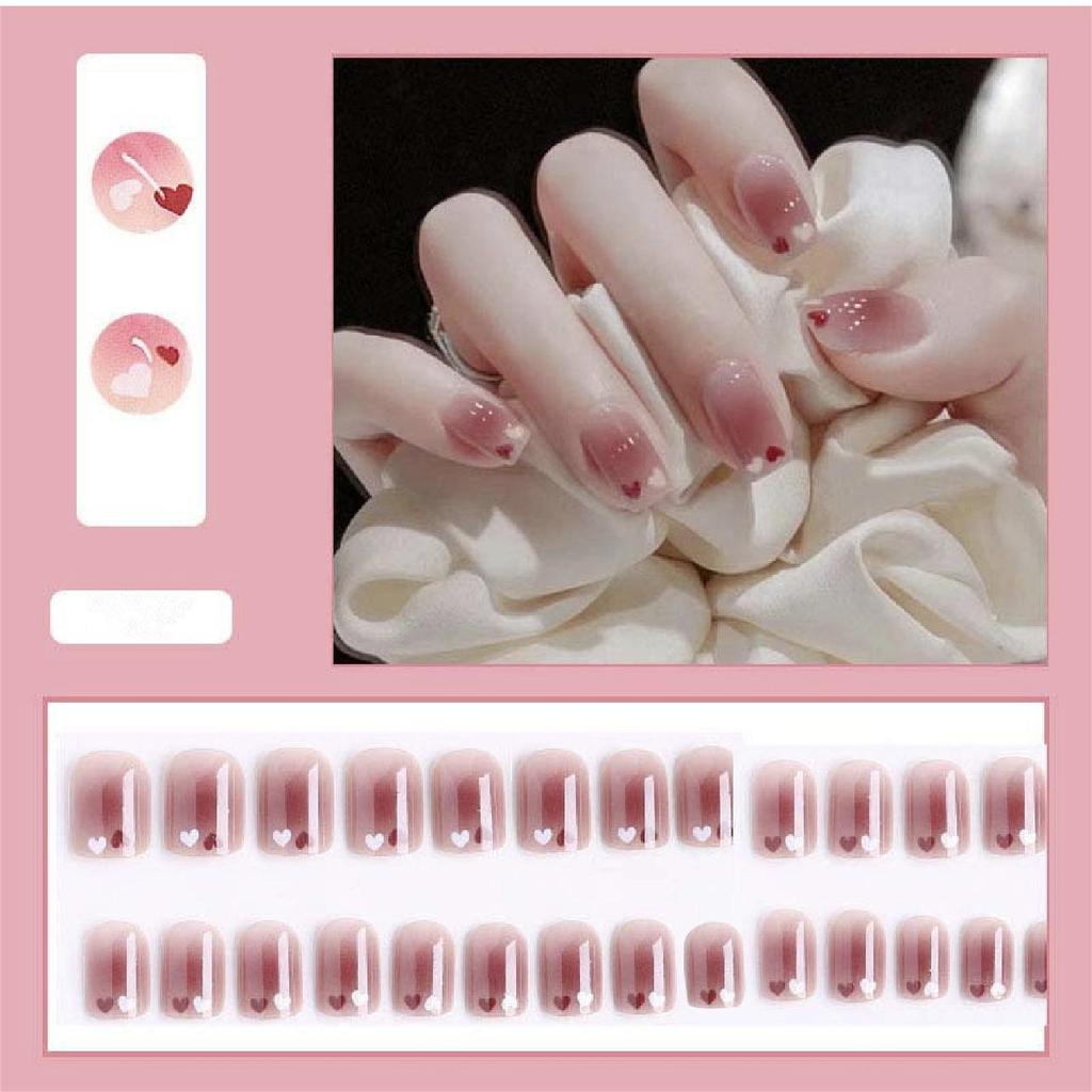 Unghii False Scurte Inimă Roz pentru Primăvară/Vară - Plasturi pentru Manichiură Portabilă pentru Fete Studente
