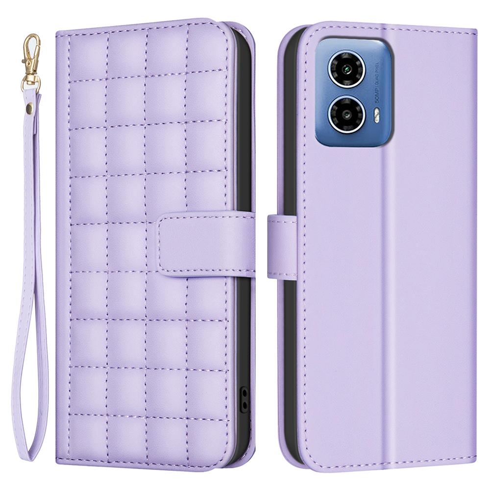 

Для Motorola Moto G45 5G/G34 5G Чехол Квадратная Сетка Кошелек Чехол для Телефона Кожаный Чехол Light Purple