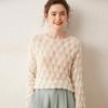 Women's High-End French Cashmere Sweater: Hollowed-Out, Round Neck, Bell Sleeves, 2024 Trend
