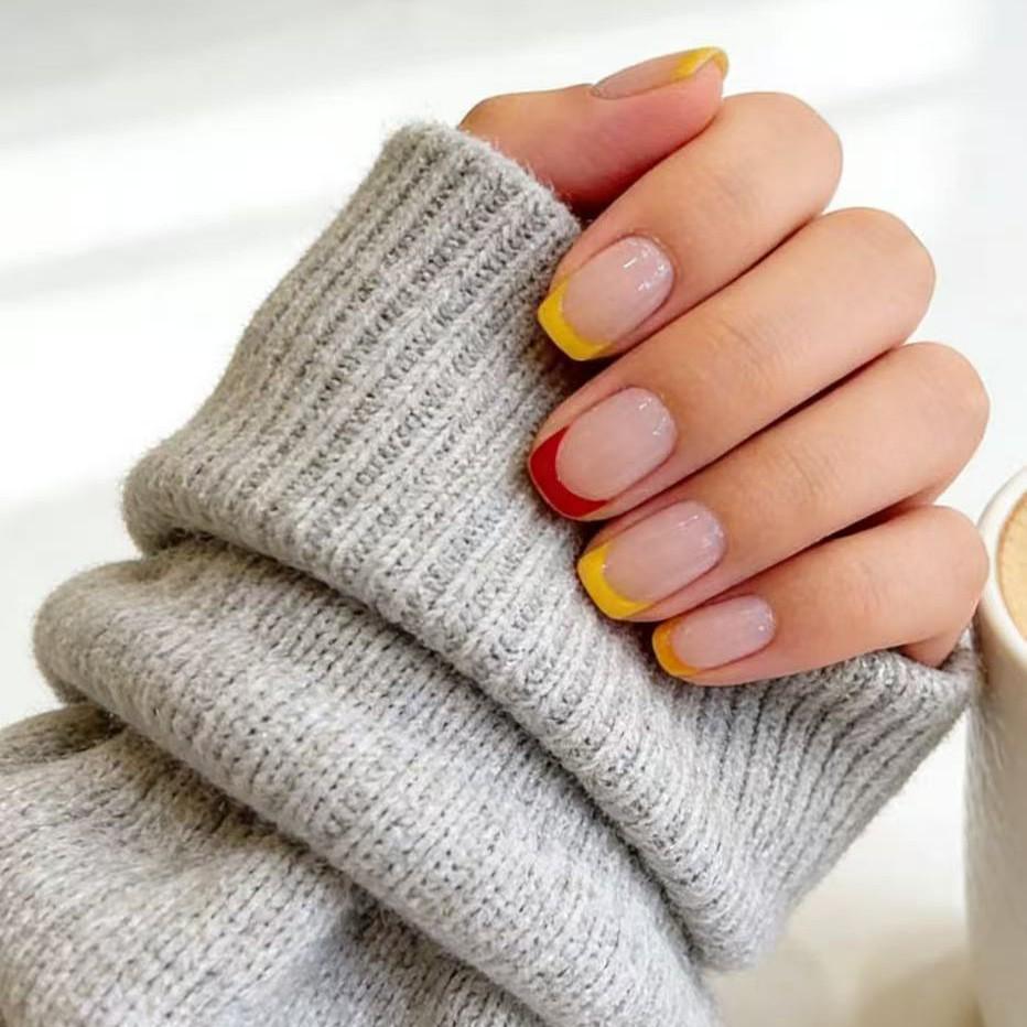 Simple & Cute Wearable Red/Yellow Nail Art Tips - Set of 24 Fashionable Fake Nails