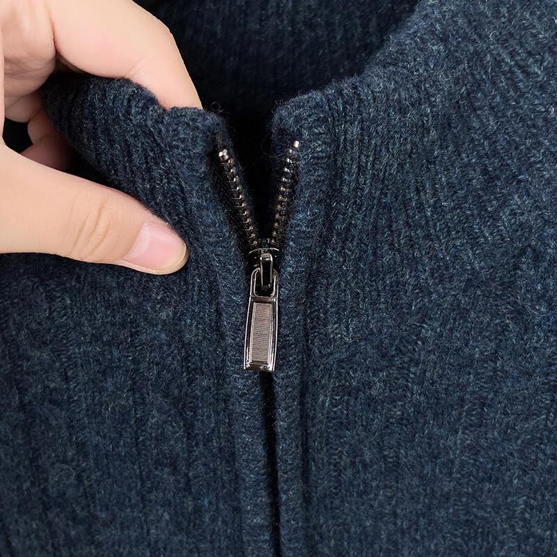 JOW Herren Schwergewicht 100% Wolle Jacquard Stehkragen Strickjacke