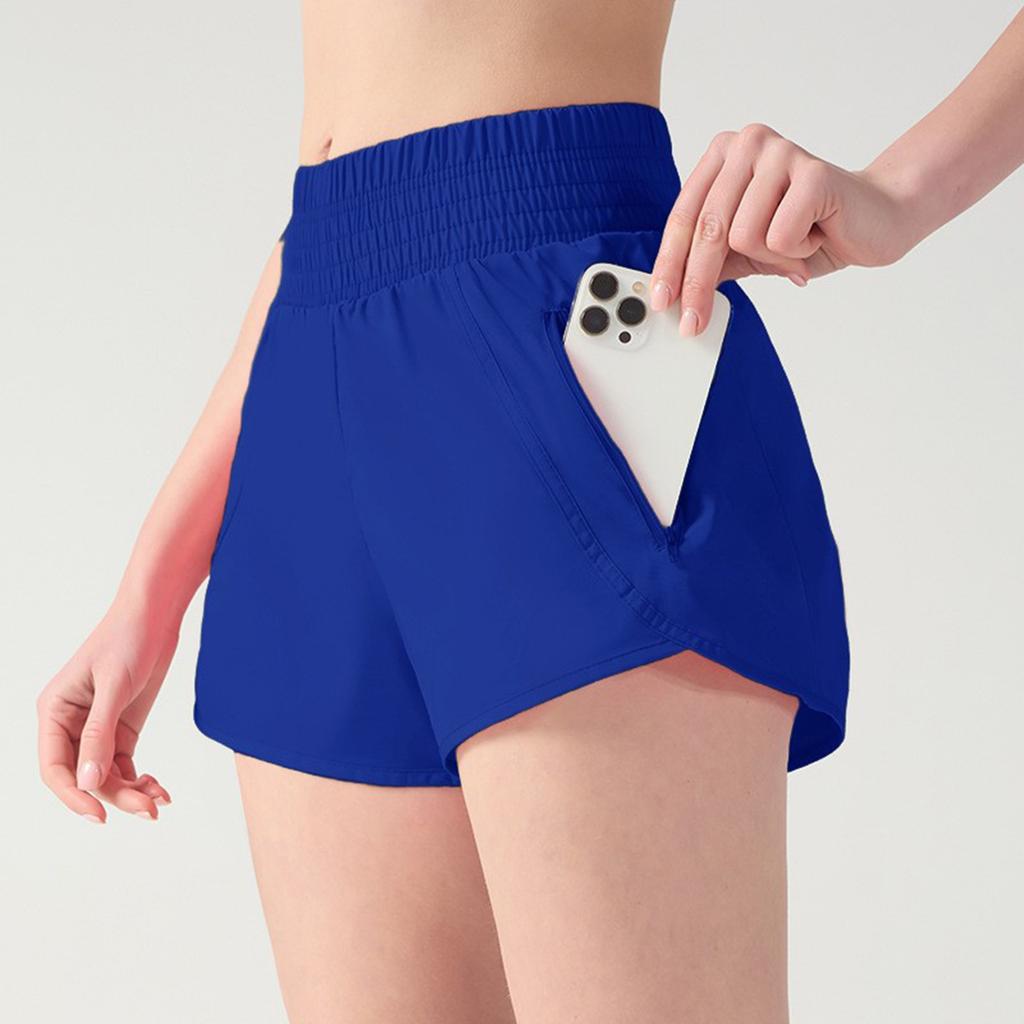 Women's Pocket Quick-drying Yoga Shorts Fake Two-piece Double-layer - High Waist Fitness Shorts