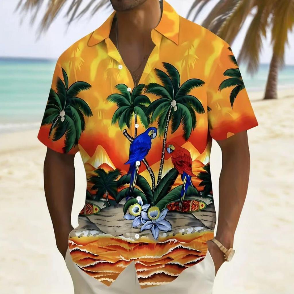 Outdoor Shirt Short Sleeve Summer Beach Wind Casual Tops Shirt Landscape Printed Pattern Large OverSize Loose Men's Clothing