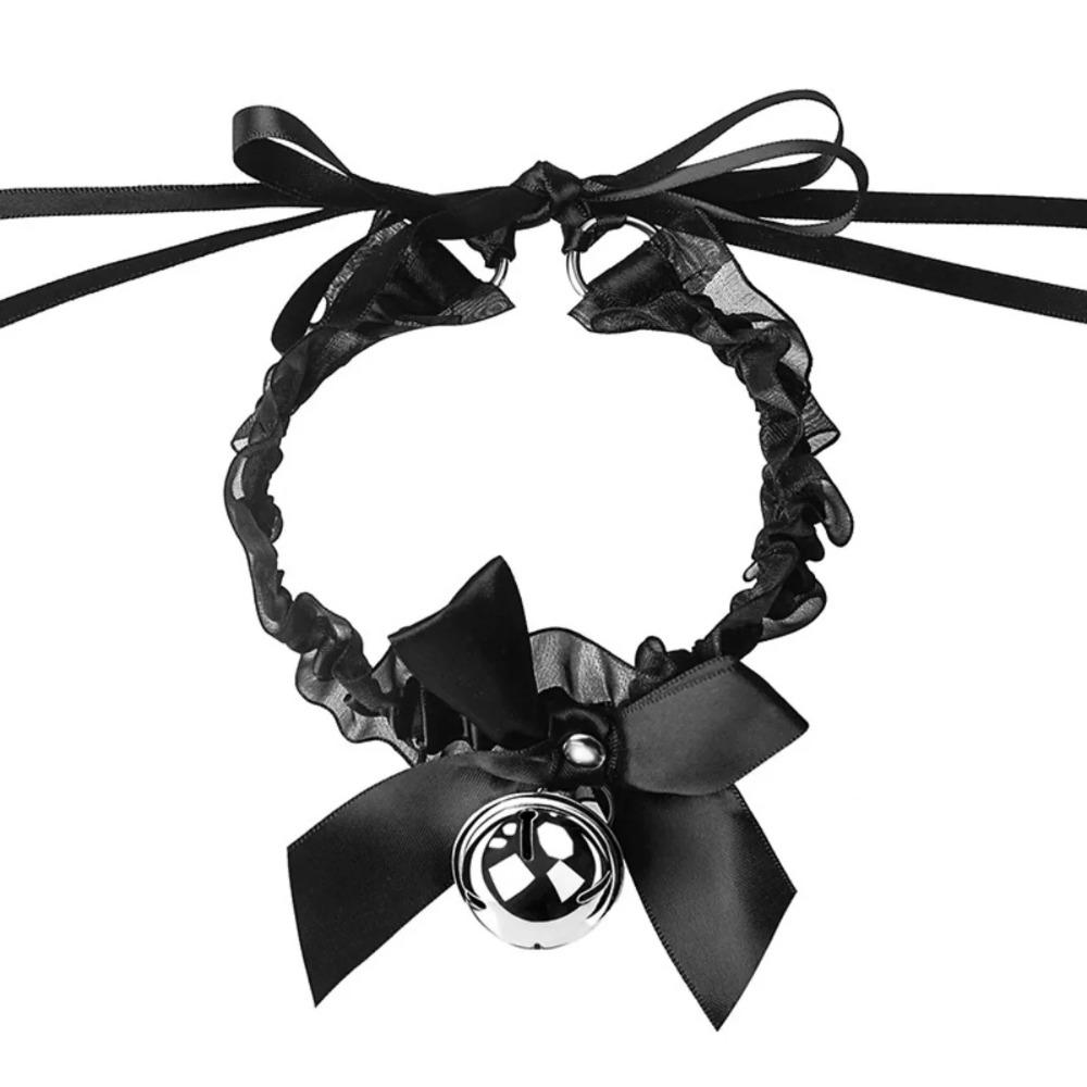 Gothic Lace Bow Bell Pendant Necklace with Butterfly Necklace Cute Collar for Women Fashion Jewelry Accessories Goth Necklace
