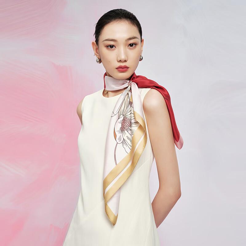 Wanshili Magnolia Ode 75cm Mulberry Silk Square Scarf with Buckle Gift Set