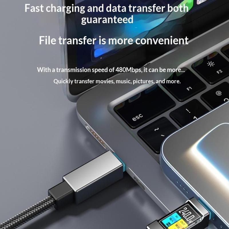 240W USB-C to USB-C PD Fast Charging Cable Digital Display High Speed Data Sync Cord for  15  Car Travel Use