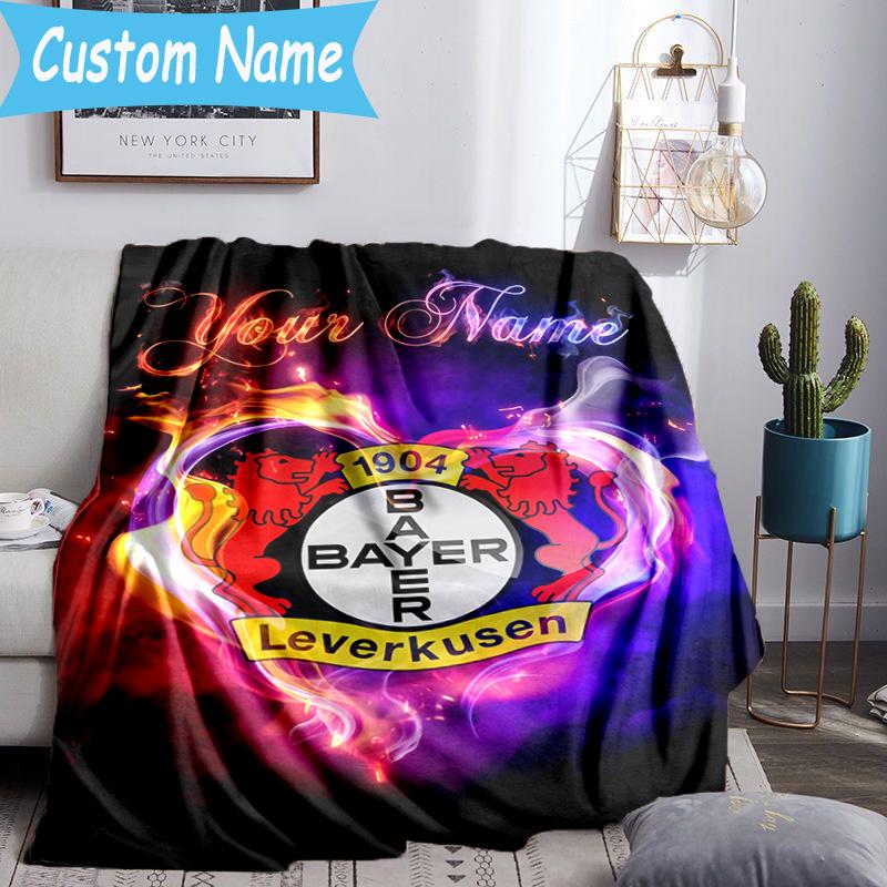 Custom Name Bayer Leverkusen Crest Flannel Blanket, Use for Birthday/Holiday Gift, Soft Blanket for Sofa/Bed/Camping/Office, Home Decor