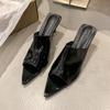 Fashion Summer New Patent Leather High Heel Sandals Stipple Heel Pointed Toe Open Toe Sex Wear Non-Slip Slip Slippers for Women