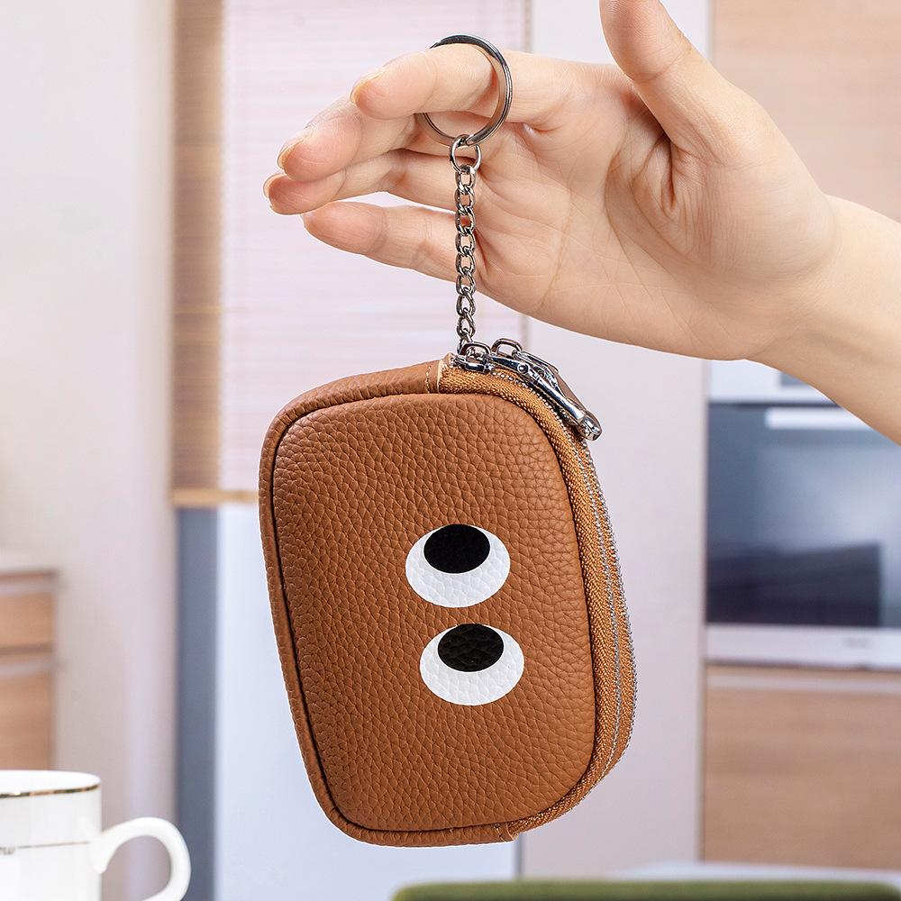 New Cartoon Cute Double-pull Change Bag Mini Coin Bag Niche Design First-layer Cowhide Storage Bag Female