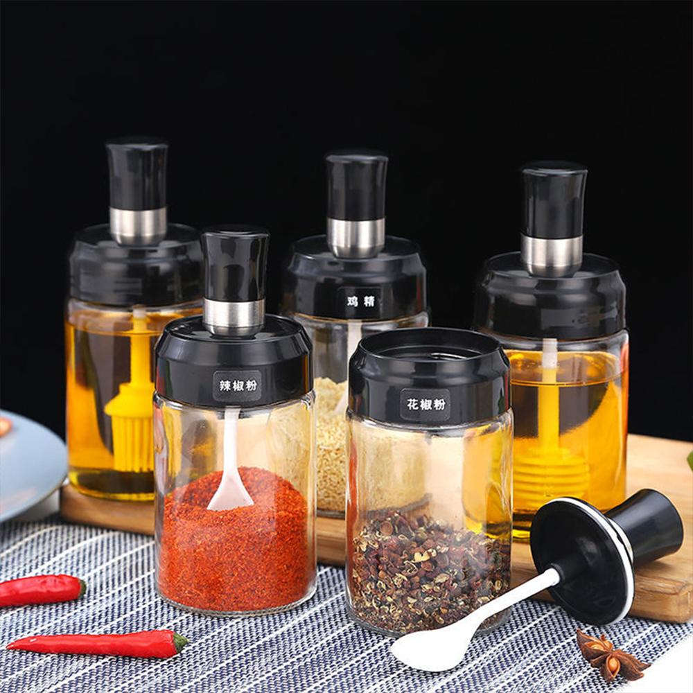 250ml Kitchen Seasoning Jar Household Salt Shaker Container Oil Bottle Honey Dispenser Pepper Spoon Brush Storage Box