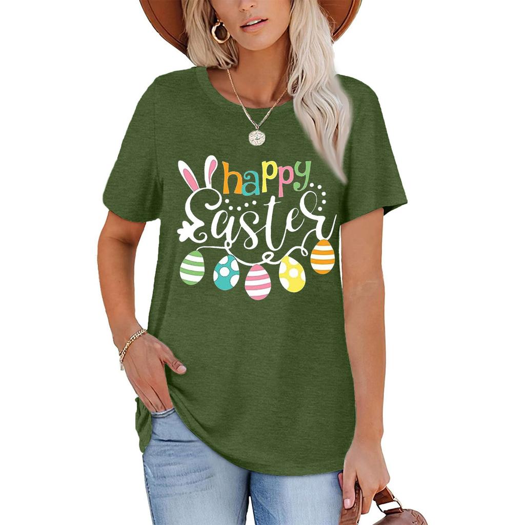 Kvinners mote Uformell sommer komfortabel trykt rund hals kortermet topp bluse