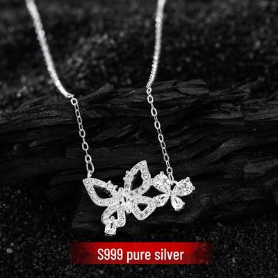 S999 Reinsilber Diamant Schmetterling Anhänger Halskette - Elegantes High-End Choker