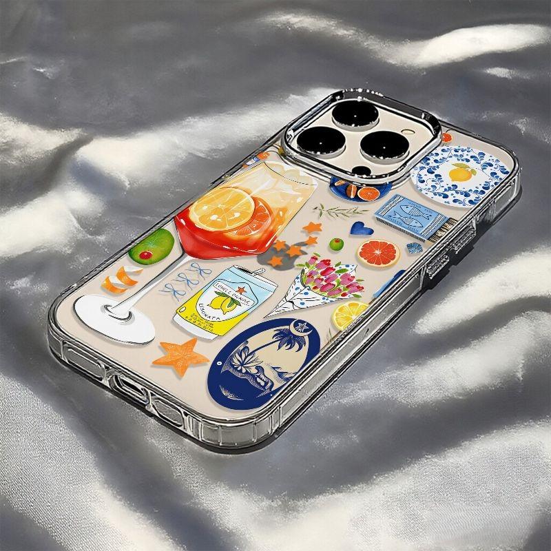 Phone Case For iPhone 11 12 13 14 15 16 17 Pro Max XS X XR 7 8 Plus 17E Air with A Summer Design Tropical Cocktail Pattern Cover