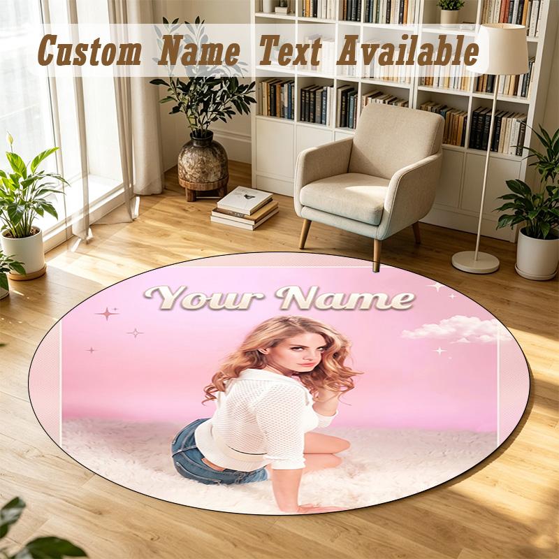 Round Rug Custom NameLana Del Rey Pattern Non Slip Carpet Home Floor Decor
