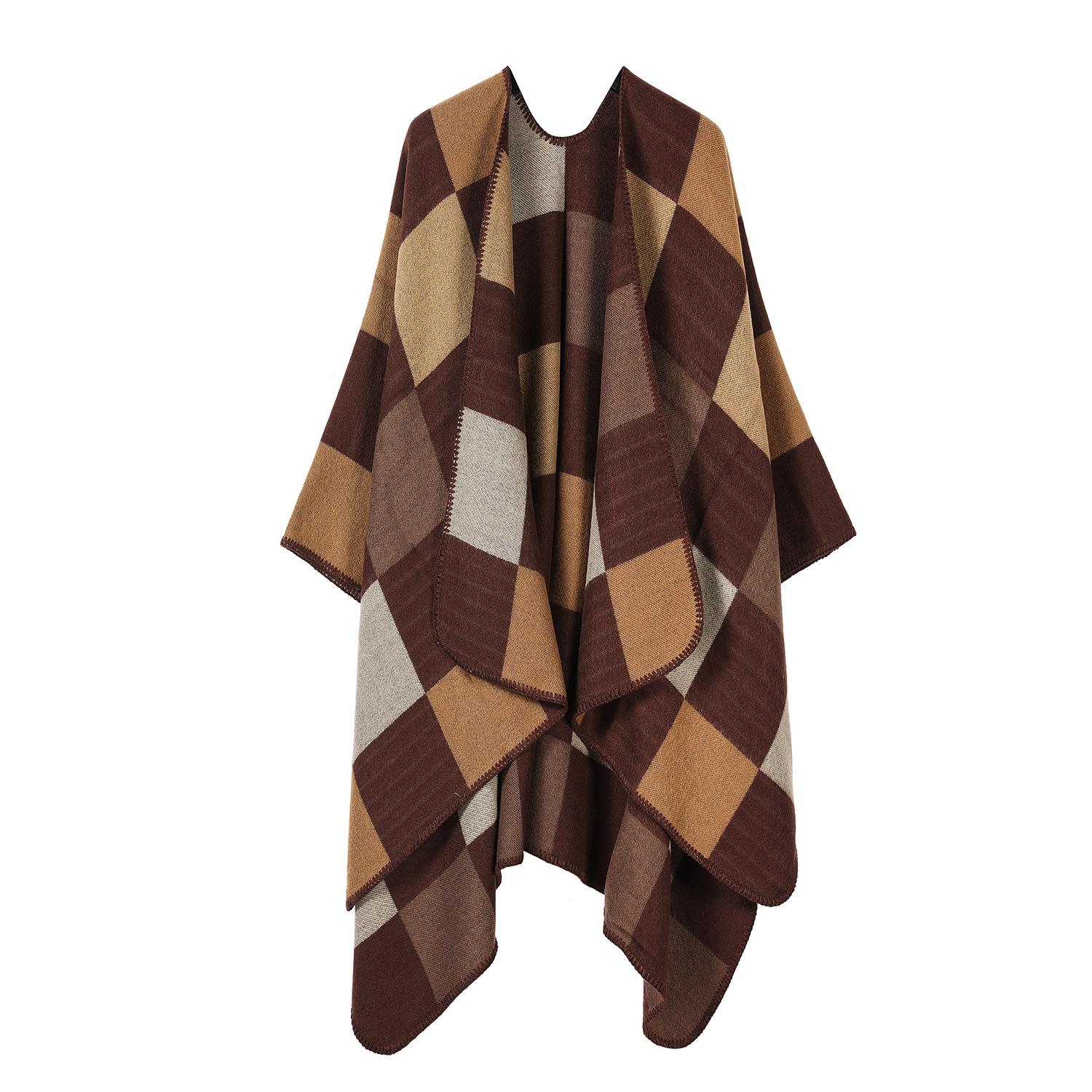 

Шаль Внешнее украшение с юбкой Женская утолщенная теплая цветная сетка Сращивание шаль Накидка Мужская темно-коричневого