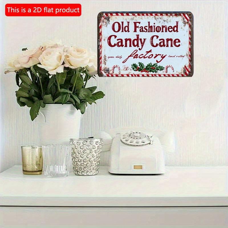 Mfoever pc Vintage Candy Cane Factory Metal Tin Sign Waterproof and Dustproof Iron Wall Art Engraved Christmas Theme Hanging Decor for Home Bar Cafe