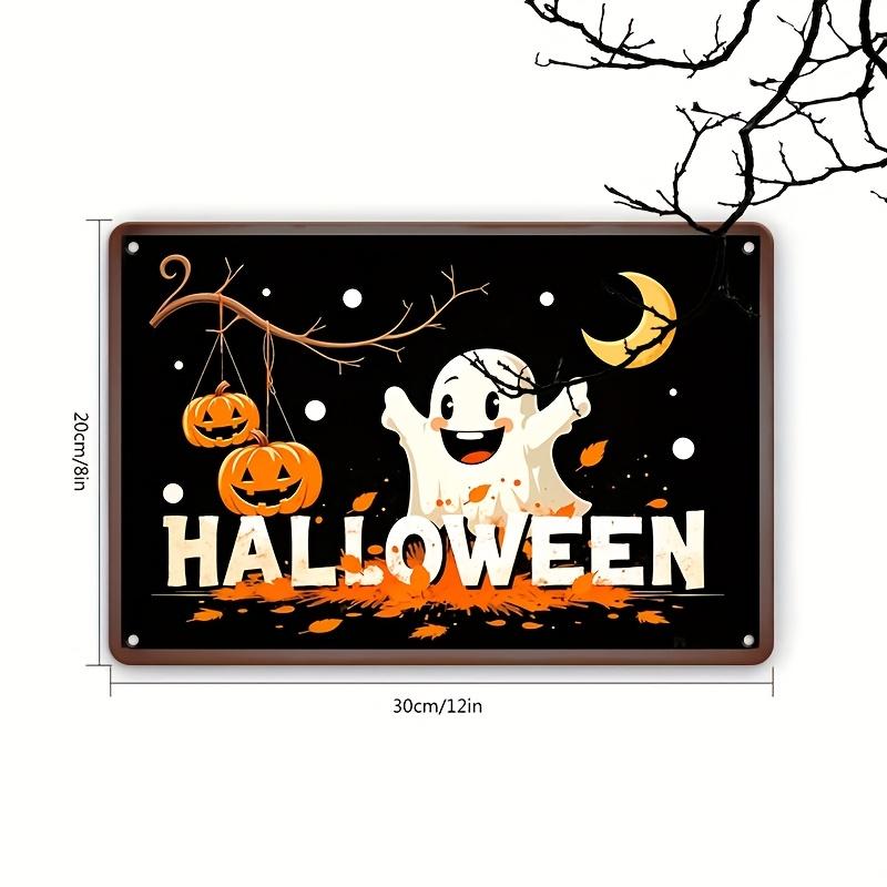 1pc 8x12 Inch Halloween Iron Wall Sign - Cute & Pumpkin 2D Flat Metal Decor with Retro Vintage Design, Durable Hanging Plaque