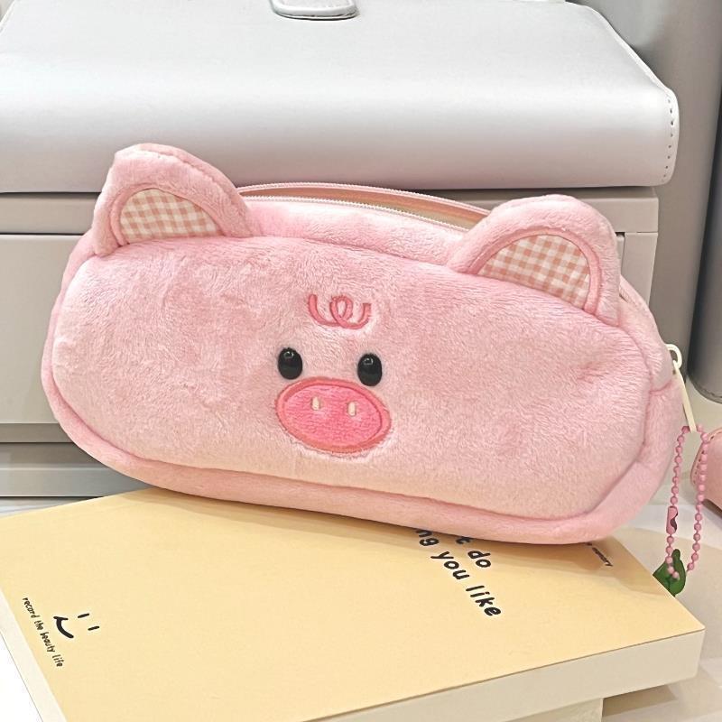 Cute Cartoon Pencil Case for Kids Sweet Animal Piggy Puppy Stationery Storage Bag Portable Large Capacity Pen Bag Student