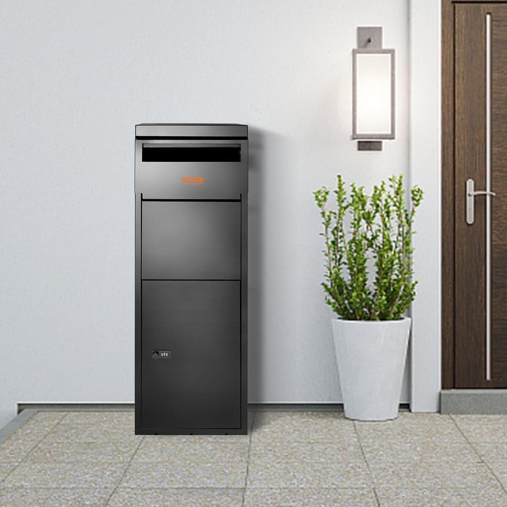 Cutii de Livrare Pachete pentru Exterior 35.3cm x 29.5cm x 106.7cm, Cutie de Livrare din Oțel Galvanizat pentru Pachete cu Lacăt Codat, Deflector Antifurt, Rezistent la Apă IPX3
