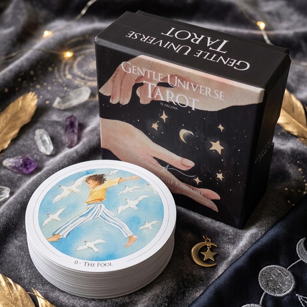 Gentle Universe Tarot Deck 78 Pcs Round Circular Tarot Cards Watercolor Art Witchcraft in Rigid Box, Double-embossed 8.8*8.8cm разноцветный