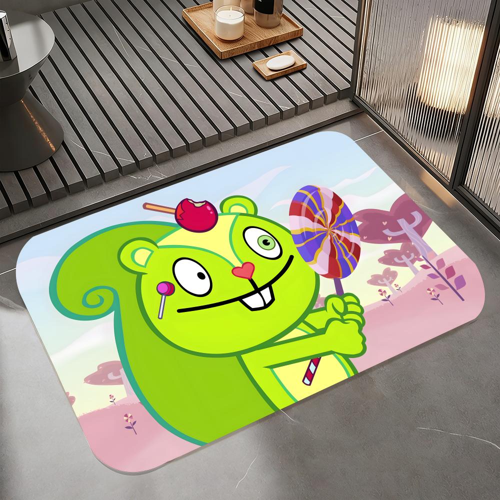 Anime H-Happy Tree Friends Floor Mat Diatomite Bath Mat, Quick Dry Absorbent Non-Slip Door Mat