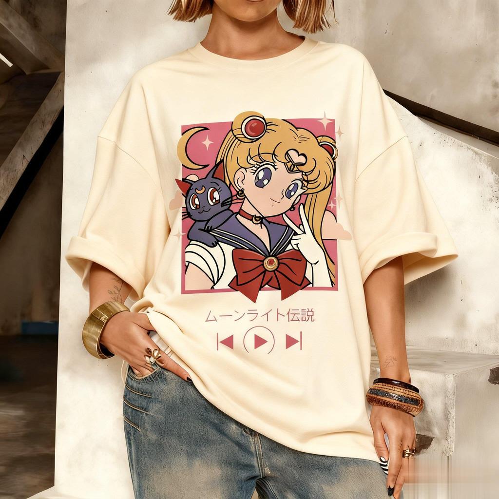 Oversized Streetwear Kawaii Sailor Moon Graphic T-shirt Men Women Anime Print Short Sleeve Tee Casual Summer Fashion Y2k Clothes