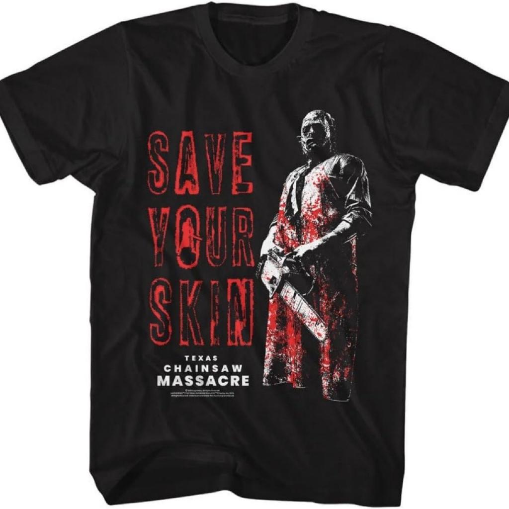 Texas Chainsaw Massacre Rette deine Haut Herren Schwarz Kurzarm T-Shirt Horrorfilme Grafik-T-Shirts
