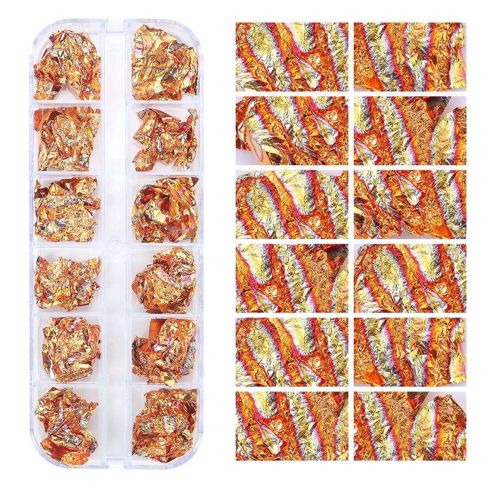 12 Grid Nail Art Gold Foil Paper Japanese Nail Art Highlight Gold And Silver Foil Fragments Box Diy Decorative Tin Foil Nail Sticker