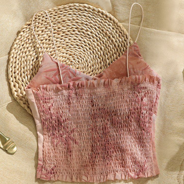 Französisch bedrucktes süßes und cooles kleines Camisole-Weste für Damen, innen und außen tragbar, Basisschicht mit Brustpolster, neues chinesisches Top