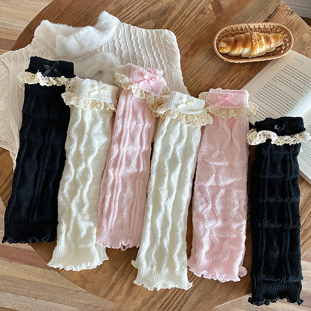 Handgemachte gehäkelte Stulpen mit Spitze und Schleife für kleine Mädchen, Slouchy Socken, atmungsaktive warme Leggings, süße Beinwärmer