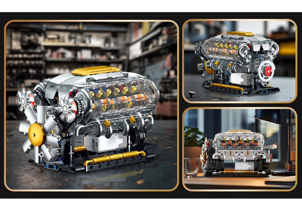 Gaoshan 3053 V8 Engine Electric Turbocharged Lego-Compatible Toy Bricks