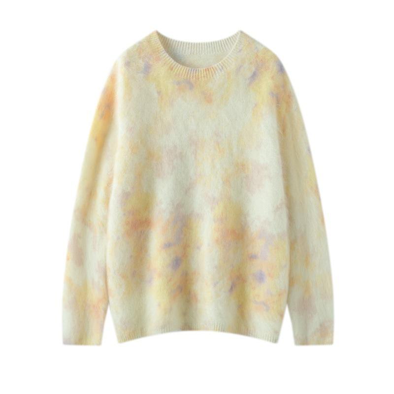 2026 Autumn/Winter Women's Printed Cashmere Wool Knitwear - Round Neck, Long Sleeve, Loose Fit Sweater Top