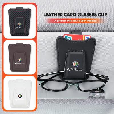 Car Sunglasses Holder Sun Visor Leather Hanger Ticket Card Clip For 159 Giulietta Giulia 147 Mito 156 159 166 GT