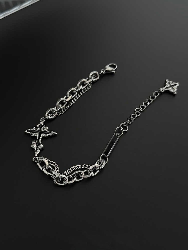 Retro Flame Cross Bracelet For Men Woman Hip Hop Titanium Steel Splice Chain Charm Unisex Jewelry Cool Kpop Luxury Accessories