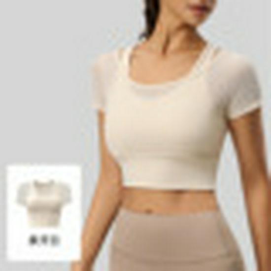 

Women s Mesh Temperament Short Sleeve Yoga Top - New Style Sport Fitness Running Pilates Training Fake Two-Piece. XL