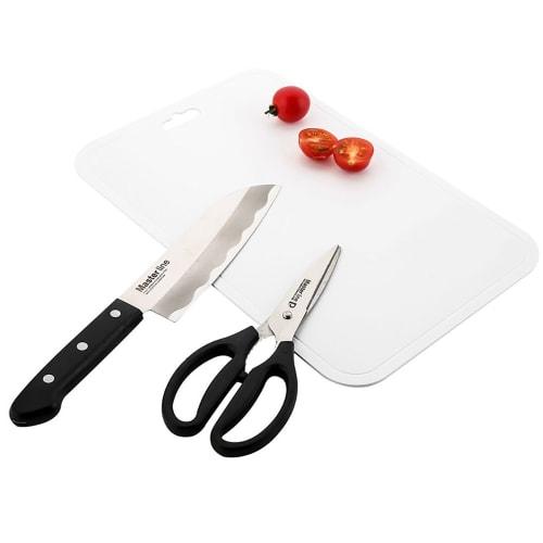 PEARL METAL Master Line2 Stainless Steel 3-Piece Set (Knife, Kitchen Scissors, and Cutting Board) In Black (F-2180)