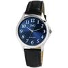 Watch - Q&;Q - Analog Quartz - Blue Dial 36 Mm - Black Faux Leather Strap - Water Resistance 3 Bar